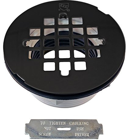 Westbrass A206P-62 2 No-Caulk PVC Compression Shower Drain with 4-1/4 Round Grid Cover, Matte Black