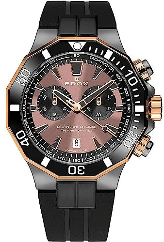 EDOX Analog, mittel-37118, Schwarz, Armband: