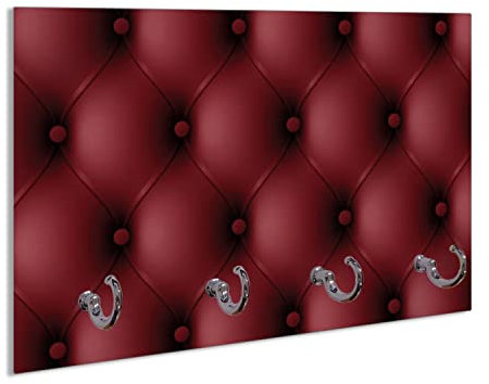 Wallario Handtuchhaken für Bad & Küche aus Glas 30 x 20 cm, Wand Handtuchhalter mit 4 Haken, Motiv: Rote Ledertür