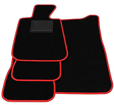 Fußmatten kompatibel mit BMW 3er E30 Cabrio 1986-1993 Roter Rand Automatten Set Fußmatten Set Velours Autoteppich Autoteppich