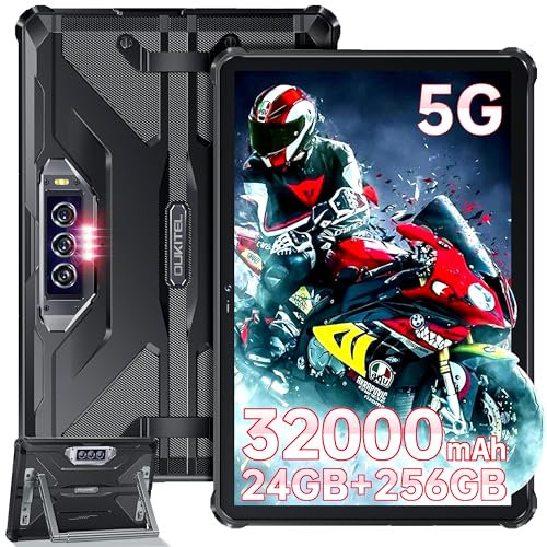 OUKITEL RT7 Outdoor Tablet 5G - 32000mAh Akku Tablet 10.1 Zoll FHD+, 24GB (12+12) RAM + 256GB ROM Gaming Tablet Android 13, 48MP+32MP, Dual SIM Kamera 5G, GPS, OTG, IP68/IP69K