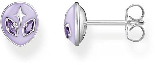THOMAS SABO Ohrstecker Alienkopf mit Kaltemaille und violetten Steinen Silber 925 Sterlingsilber, Kaltemail