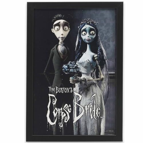 Open Road Brands Corpse Bride Victor und Emily gerahmte Wanddekoration aus Holz – gerahmtes Bild für Filmzimmer oder Halloween-Dekoration