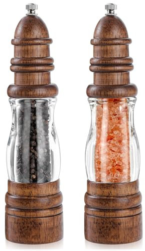 Leden Salt and Pepper Grinder Set - Refillable Salt and Pepper Mill with Adjustable Coarseness - Wood Salt Grinder and Pepper Shaker with Ceramic Core - Manual Salt Shaker - 8.6 Inches 2 Pack