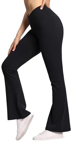 THE GYM PEOPLE Damen Flare Sport Leggings V-Cross Waist Bootcut Yogahose | Bauchkontrolle, High Waist, 4-Wege-Stretch, Slim Fit, Feuchtigkeitsableitend, Schlaghose für Tanz Fitness Arbeit Freizeit