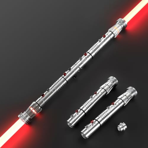 DAMIENSABER Upgrade RGB3.0 Smooth Swing Light Saber Double Blades,Motion Control Dueling Light Saber 16 Sound Fonts Light Sabers with Infinite Color and 16 Solid Color, Metal Hilt for Adult