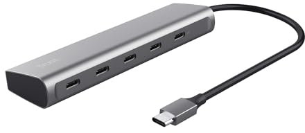 Trust Halyx Hub USB C 5 Puertos, 4X USB-C y Puerto de Alimentación USB-C PD 100W, Alta Velocidad 5 Gbps, Regleta USB, Adaptador USB C, Concentrador para PC, Ordenador, Portátil, Macbook - Plata
