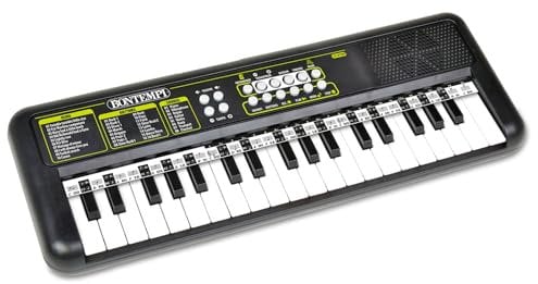 Bontempi KeyRhythm - Pianoforte digitale con tastiera 37 tasti, passo 1,5 cm, jack per cuffie, strisce pentagramma, metronomo e traspositore, 42,4x15,2x4,7 cm
