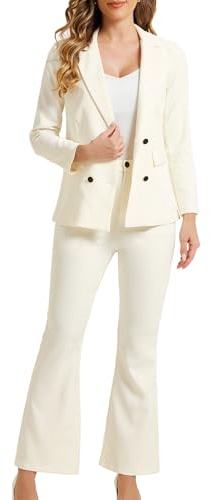 Allegra K Business-Arbeitsanzug-Set für Damen, 2-teilig, gekerbtes Revers, Blazer und lange Hose, beige, Medium