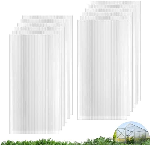 UMIG 12 PCS 4' x 2' x 0.32'' Clear Roof Polycarbonate Greenhouse Panels | Polycarbonate Replacement Sheets, Outdoor, 6ftx2ft, Twin-Wall Double-sided UV Protected Waterproof High Weather Resistance