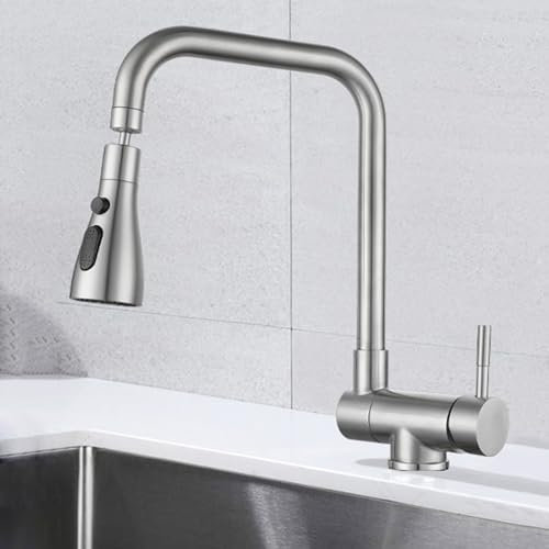 XJTNLB Mitigeur Evier Cuisine Sous Fenetre Brossé Robinet Cuisine Rabattable Robinet Rotatif pour Produire de L'Eau Chaude et Froide Robinet Cuisine Inclinable 180° Sous Fenêtre-Trois Modes
