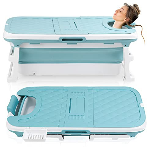Ollewiellan Baignoire pliable pour adulte - Taille XXL - 149 x 60 x 50 cm - Baignoire mobile pliable avec couvercle - Facile à ranger - Pour adulte - Avec panier pour salle de bain