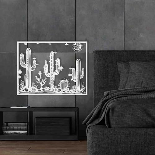 Metall Kaktus Wanddekoration, Western Dekoration. Wüste Wanddekoration, Metall Kaktus Kunst, Wüste Kaktus, mexikanische Wandkunst, Schlafzimmer Dekoration, Wohnzimmer Wandkunst. (105x80cm,Weiß)