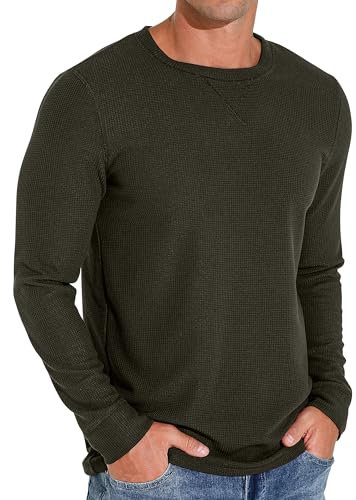 Sailwind Mens Waffle Crew Neck Casual T-Shirt Long-Sleeve Tops Casual Sweatshirt (Army Green, M)