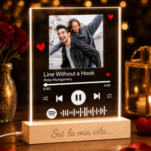 SBUGATTA |Targa Personalizzata Spotify Con Foto | glass personalizzato|Pensiero per Lei|Regalo San Valentino |Regali Anniversario Per Lui e Lei |lampada personalizzata|Regalo Fidanzata