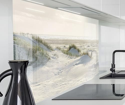 timalo Spritzschutz Wand für Herd, Küche Küchenrückwand Glasoptik | Acryl Glas 2mm | Glasrückwand Acrylglas Wandpaneele Rückwandschutz Platte | 160x50cm Meer Dünen Schilf