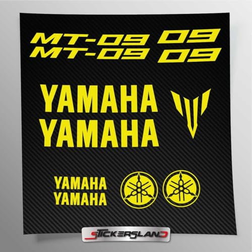 Kit adesivi compatibile con serbatoio e casco moto | Base Vinile Trasparente FACILE APPLICAZIONE Stampa UV | scritte loghi | Stickersland® - MT-09 (Giallo Lucido)