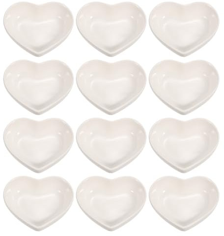 sourcing map Set di 12 ciotole laterali in ceramica bianca a forma di cuore, 7,6 cm, mini piatti per antipasti, condimenti per cucina, casa, matrimoni, feste, ristoranti