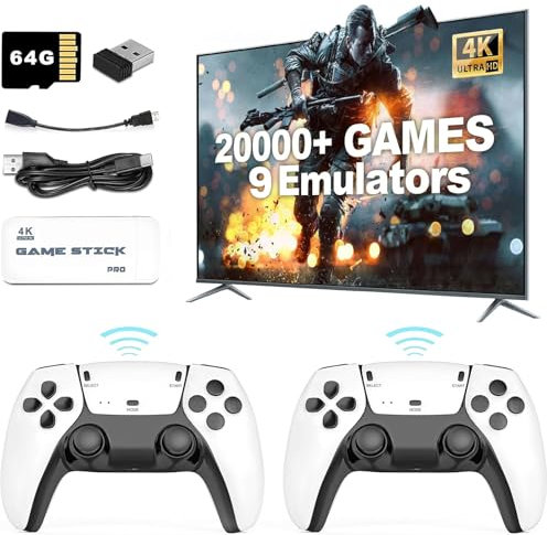 Consola de juegos retro inalámbrica, salida HDMI 4K y controlador inalámbrico de 2,4 GHz con más de 20000 juegos integrados, Plug and Play para TV, Navidad para niños