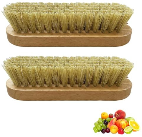 PRVCFZ 2 PCS Vegetable Brush, Potato Scrubber, Synthetic Bristle, Beech Wood Handle, Comfortable Grip, Thorough Cleaning, Easy to Store, Multi-Purpose
