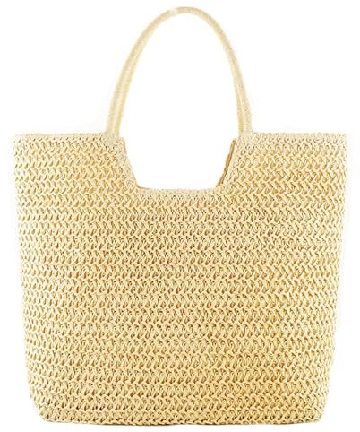 Beskie Straw Bag for Women,Tote Large Beach, Summer Shoulder Bags with Zip, Lightweight Straw Beach Tote Bag Summer Boho Travel Shoulder Bag Handbags for Pool Beach Vacation Holiday Overnight Party