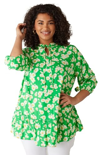 EVANS Curve Floral Tie Neck Blouse - Women's - Plus Size Curve Green
