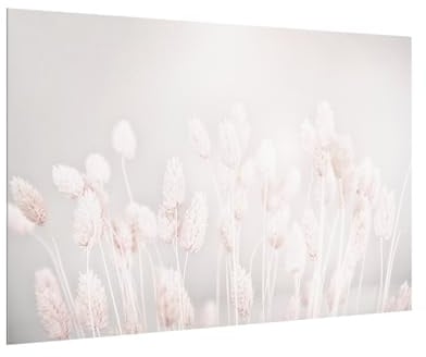 micasia Glas Spritzschutz inkl. Aufhängung 4 mm starke Küchenrückwand Blumen Glasrückwand - Made in Germany - Landhaus Gräser Wandpaneel beige Küche Herd Küchenspiegel 6091 (90x59cm)