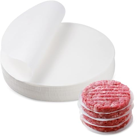 500 Stück Antihaft Burgerpapier Rund 15cm Lebensmittelecht Blatt Backpapier für Burgerpresse Hitzebeständig Öl- und Wasserabweisend Ideal für Patties, Cheeseburger, Grillen und Aufbewahrung (Weiß)