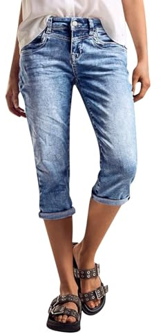 Flamingals Capri-Jeans mit hoher Taille für Damen, Rollsaum, gerades Bein, Waschung, Used-Look, 90er-Jahre, trendige Denim-Capri-Capri-Hose