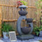 Bumilgar Water Fountain Outdoor Zen Feature - Garden Fengshui Freestanding Cascade Pagoda Waterfalls Fountains Bowl with LED Lights & Pump for Patio Yard Porch, Gray, 90 cm