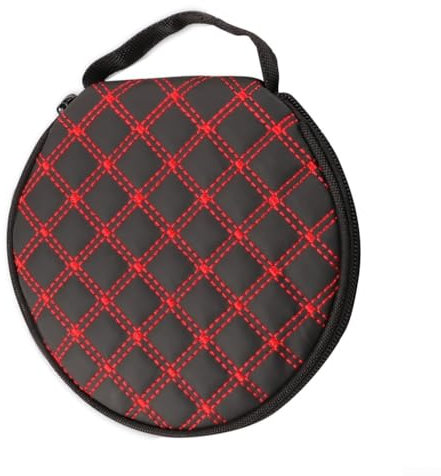 LUCKCDUO Porta CD rotondo in pelle elegante per 20 dischi, perfetto per organizzare la musica, Rosso