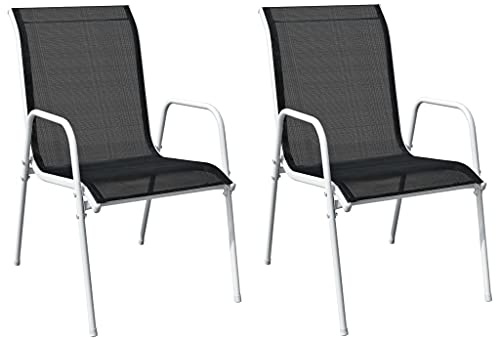 SDWEHO7 Stapelbare Gartenstühle 2er Set, Freizeitstuhl, Outdoor Stühle für Garten, Hinterhof, Terrasse, Robust und langlebig, 51 x 66 x 88 cm Stahl und Textilene Schwarz