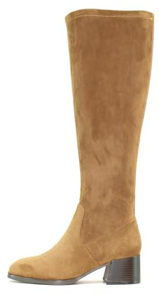 ella Women's Knee High Stretch Fit Wide Calf Memory Foam Insole Block Wood Effect Heel Boots (Tan, UK Footwear Size System, Adult, Women, Numeric, Medium, 8)