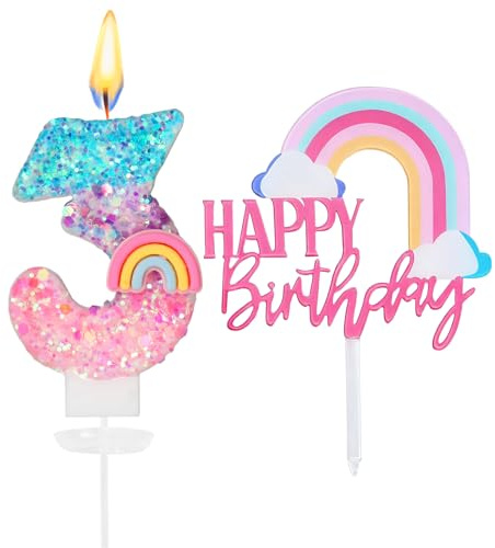 Geburtstagskerzen Zahlen 3,3D Regenbogen Kerzen Geburtstag,Kuchen Deko Geburtstag Mädchen,Tortendeko Regenbogen,Geburtstagskerzen Kinder für Geburtstags Party Dekoration