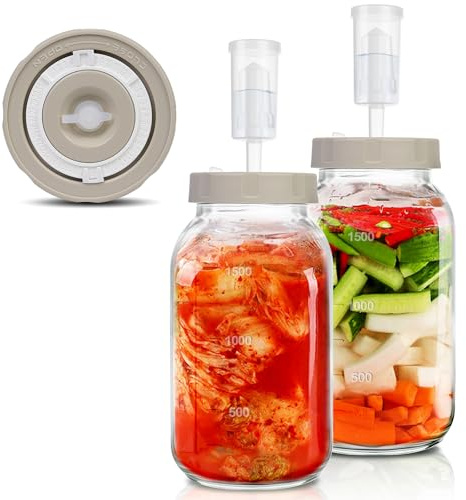 YUEYEE Fermentierglas mit Datumsanzeige 2 Stück 2L, Kimchi Behälter mit Luftschleuse, Perfekt für die Gärung für Kimchi, Sauerkraut,Sauerteig Starter, Sauerteigstarter,Kefir Glas mit Deckel