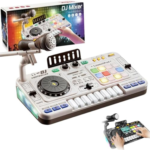 Dj Pult，Dj Set，Bluetooth mit verstellbarem Mikrofon, mit Farbverlauf-Lichteffekten,batteriegespeist,geeignet als DJ-Einsteiger-Spielzeuggeschenk