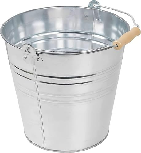 Unibos | 15L Strong Galvanised Steel Bucket Large Capacity - Heavy-Duty Metal Outdoor Garden Fire Ash Coal Ashtray Drinks Ice Tub Cleaning Storage Bin With Handle