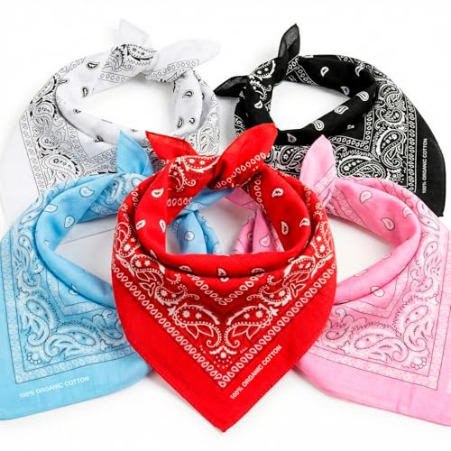 AURAE Bandana – 100% Baumwolle & Natürliche Fasern – Halstuch Ohne Polyester – Hochwertig, Weich, Langlebig & Waschmaschinenfest – Bandana Herren & Damen – Unisex & Kinder - 5 Pack
