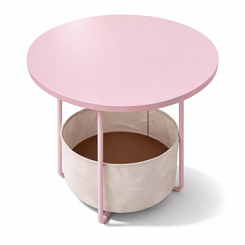 Relaxdays Beistelltisch, runder Couchtisch, mit Stoffkorb, HD: 50x45 cm, Kaffeetisch Wohnzimmer, MDF & Metall, Farben