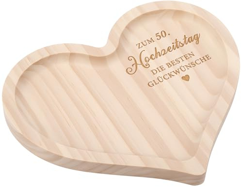 Geiserailie Goldene Hochzeit Geschenk Zum 50. Hochzeitstag Holztablett | Herzförmige Tablett mit Gravur Personalisierte Holz Goldene Hochzeit Deko Jahrestag Geschenk für Frau Freundin Ehefrau Paare