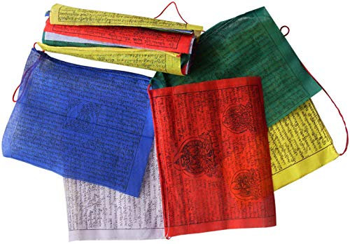 Drapeaux tibétains du commerce équitable népalais Bouddhiste en coton - 25 cordes 22 cm x 16 cm
