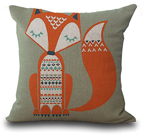 Kissen 45 x 45 cm/18 x 18 Animal Serie Kinder Cartoon handbemalte Fox Muster niedliche Fox grau beige Baumwolle Leinen Kissenbezug für my-a1061–01#05