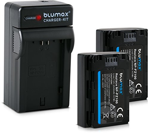 Blumax Lot de 2 Batteries compatibles avec Sony NP-FZ100 2040 mAh + Chargeur | Convient pour Sony Alpha 7RM3, 7M3 / 7 III/Alpha 7R III / 7R IV / 7SIII / Alpha 9 II / A9S – 100% Compatible