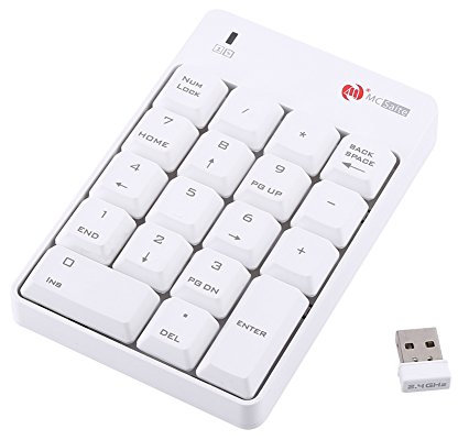 Zerone kabellose USB Ziffernblock Tastatur, tragbar 2.4GHz 18 Tasten Numpad Nummernblock für Laptop Notebook Desktop Computer Zubehör (weiß)