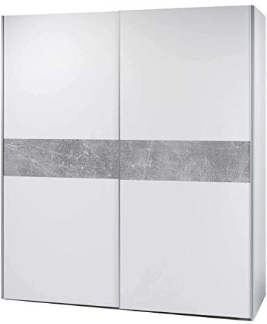 AVANTI TRENDSTORE - Peer - Armadio con 2 ante scorrevoli, corpo in legno laminato di colore bianco con decoro in grigio cemento d'imitazione sul lato frontale, dimensioni: LAP 170x195x61 cm