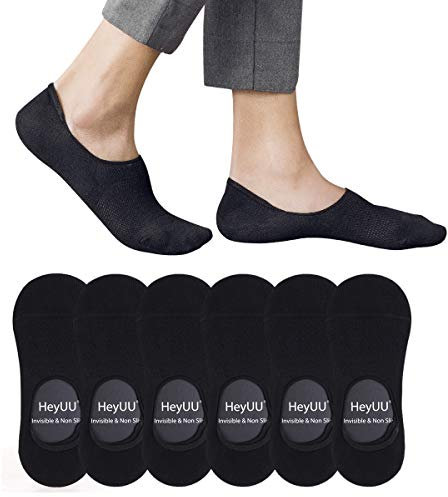HeyUU 6 Paar Herren & Damen Baumwolle Kurze Sneakersocken Füßlinge Unsichtbare Sneaker Socken Mit 8 Rutschfeste Silikonstreifen(6x Schwarz,35-38)