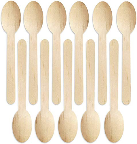 Pack of 100 Disposable Wooden Cutlery Spoons Set 14 cm Biodegradable Eco Friendly 100% Birch Wood-Sturdy, Christmas, Parties, BBQ, Picnic,s Birthdays, Wedding (100)
