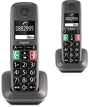Gigaset Easy – 2 Schnurlose Senioren-Telefone mit großen Tasten und extra lauter Klingelfunktion – hörgerätekompatibel, anthrazit-grau