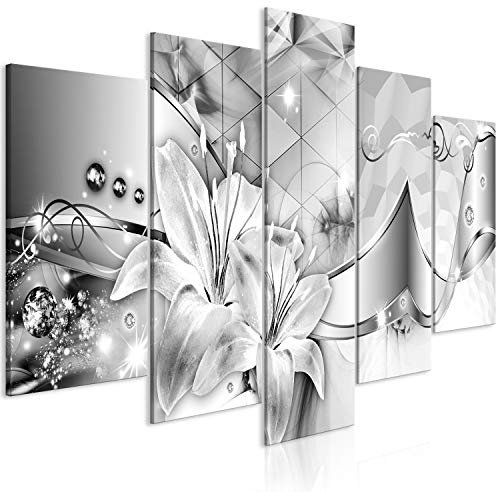 murando - Tableau décoratif abstrait 200x100 cm - Impression sur toile en noir et blanc - Décoration murale pour salon et chambre - Gris - Abstraction fleurs plantes fond a-A-0587-b-m