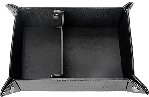 LUCKYCOIN Leather Valet Tray for Men and Women, Great Fathers Day Husband Gift, Premium Vegan Leather Storage Nightstand Organizer, Vanity EDC Catchall Tray for keys, Wallet, Jewelry, Eyeglass, Black